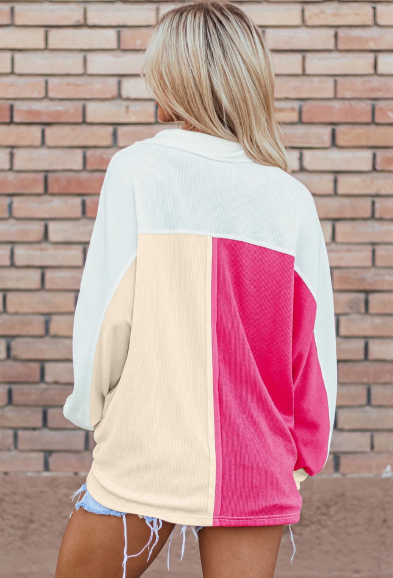 Rose red color block oversized sweatshirt