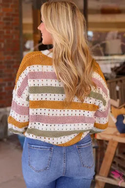 Multicolor Striped Hollowed Knit Sweater