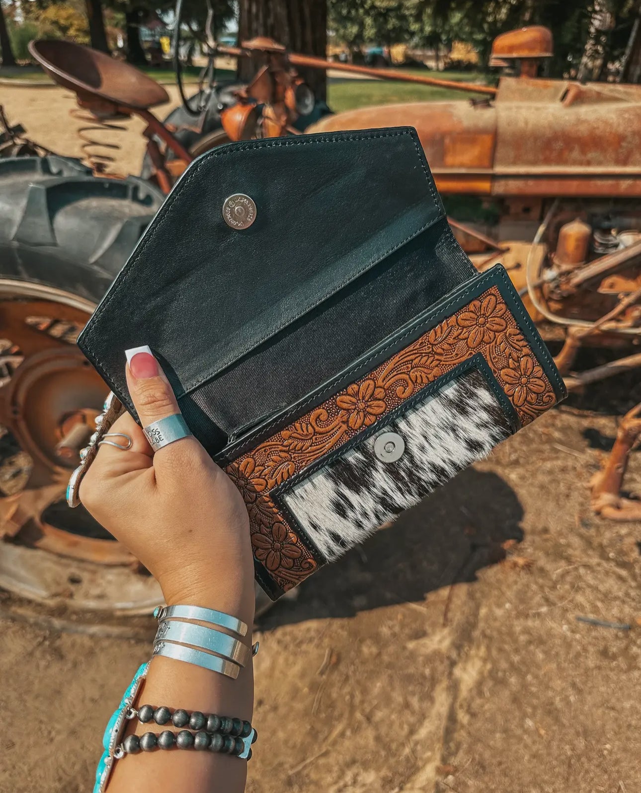 Turquoise Tooled Leather cowhide wallet