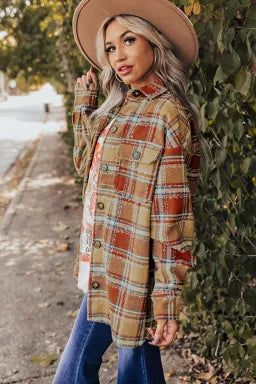 Oversized Flap Pockets Plaid Shacket with Slits