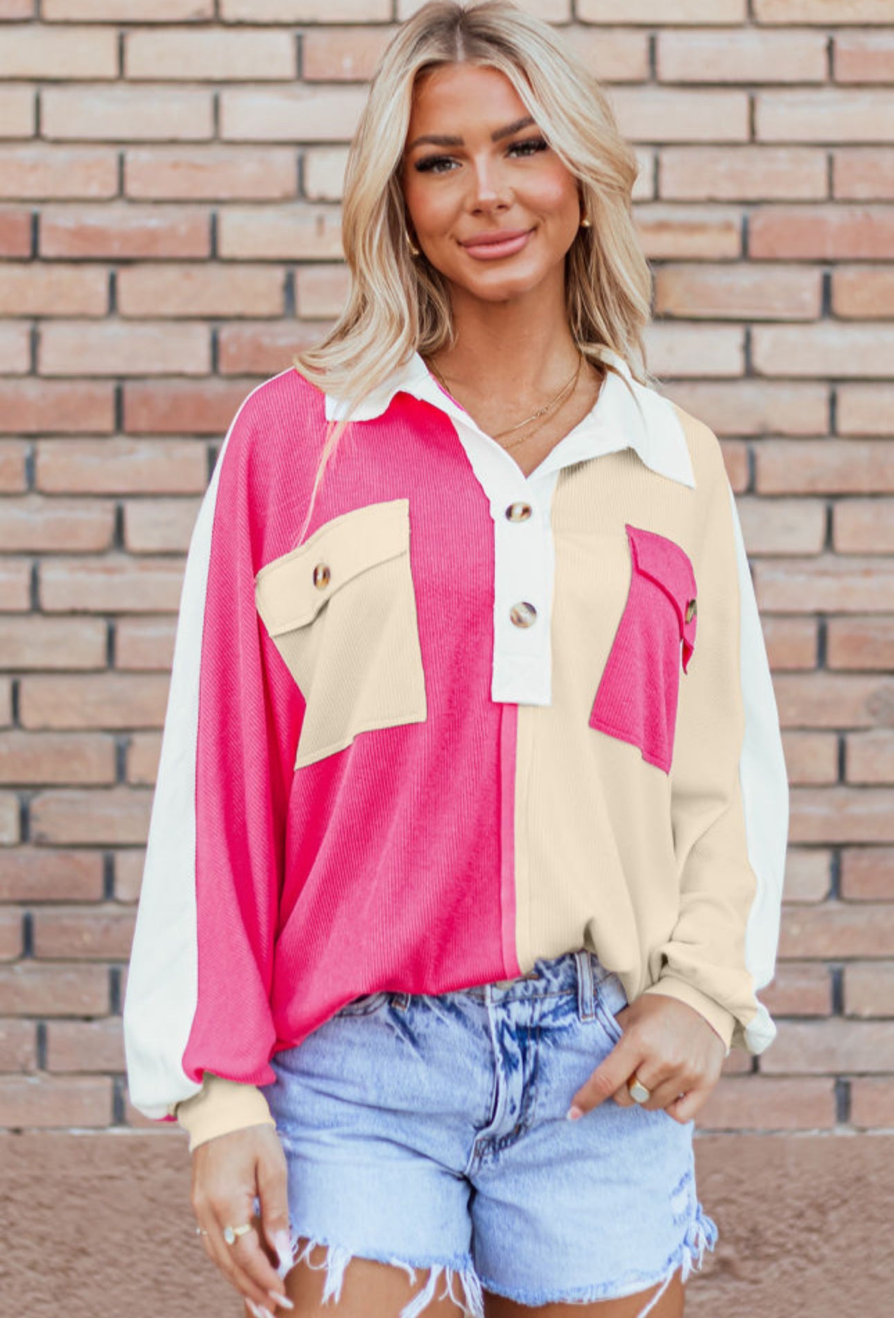 Rose red color block oversized sweatshirt