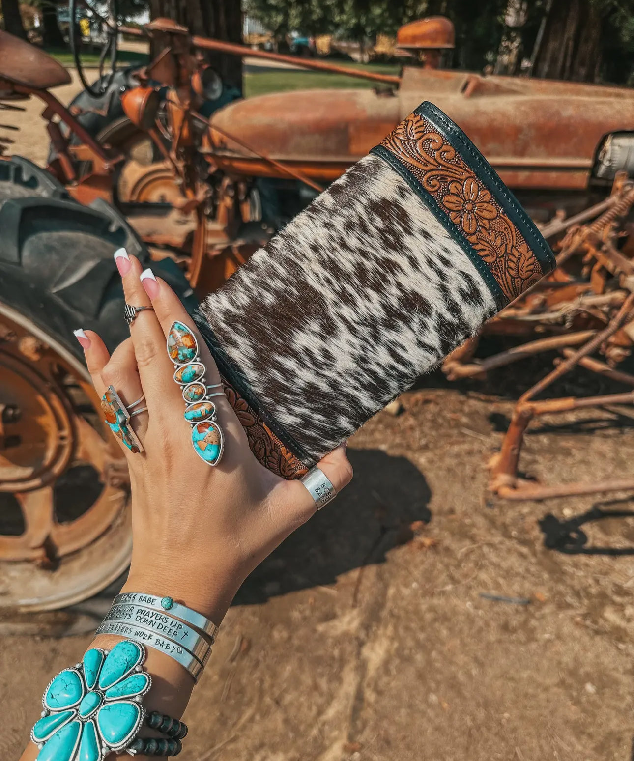 Turquoise Tooled Leather cowhide wallet