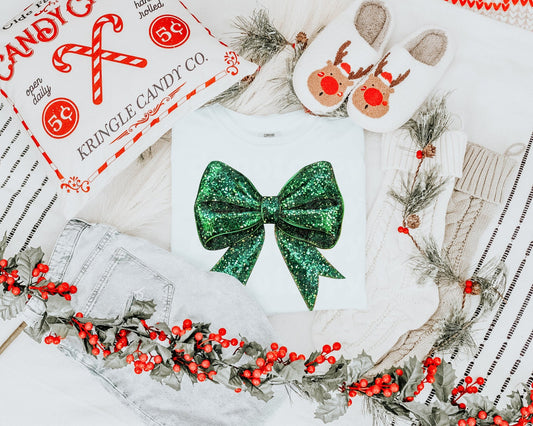 Green Glitter Christmas Coquette Bow