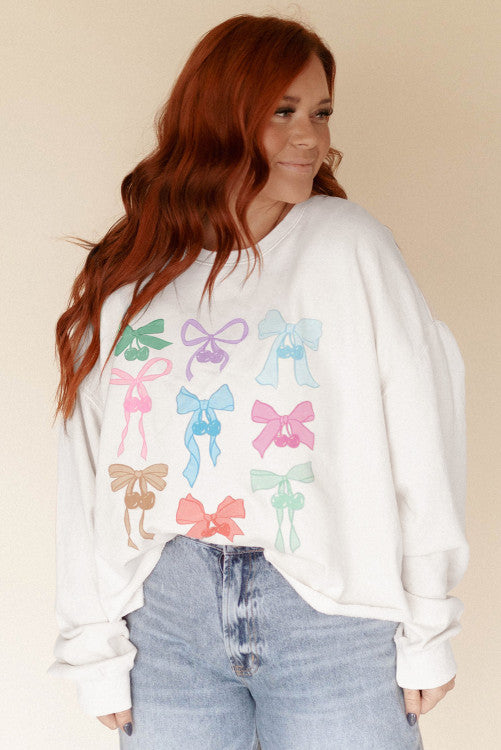 White Bow Drop Shoulder Sweatshirt