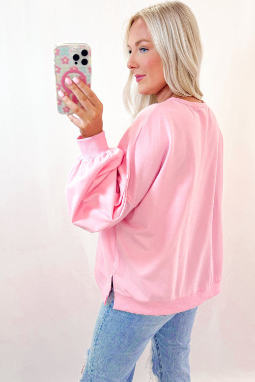 Light Pink Embroidered Bow Oversized Pullover